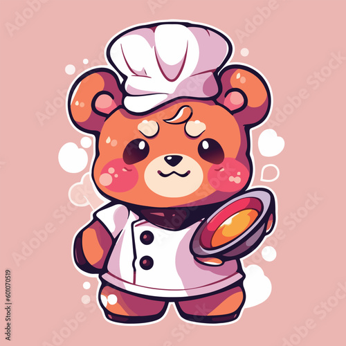 A cute cartoon bear chef with a plate of food.