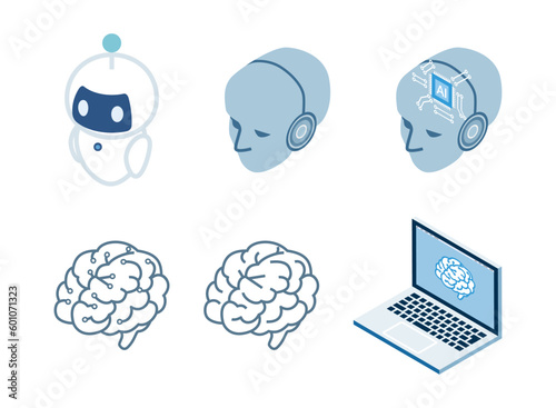 Icon set symbolic of AI