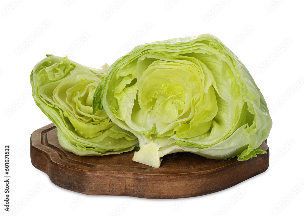Halves of fresh green iceberg lettuce isolated on white Halves of fresh green iceberg lettuce isolated on white