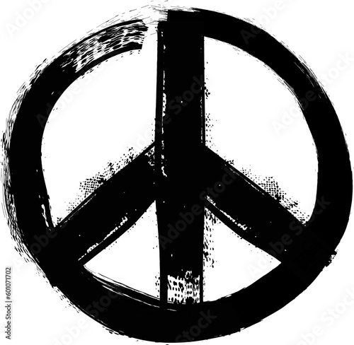 Handdrawn sign pacifist, peace hippie symbol. Hand written black lettering on white background. grunge circle  paint brush isolated on white background vector