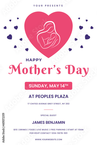 Happy Mother's Day vector greeting card style banner social media template flyer