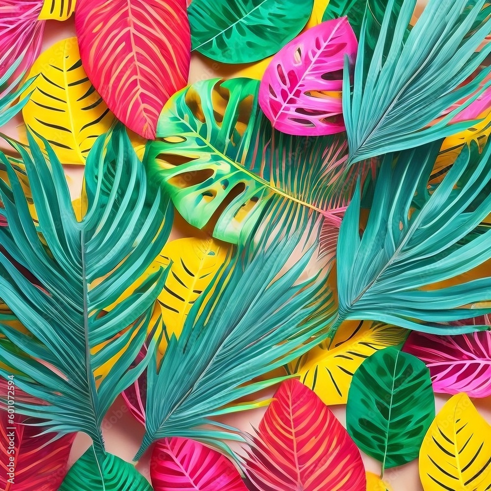 seamless pattern with colorful leaves created with Generative AI technology seamless pattern with colorful leaves created with Generative AI technology