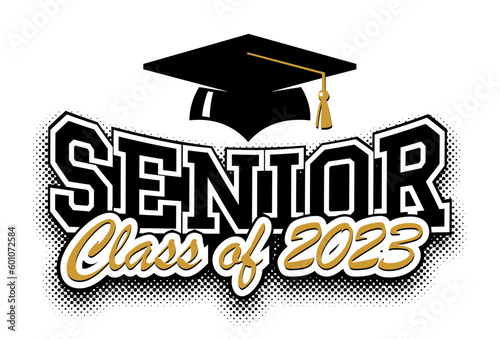 2023 class graduate. The concept of decorate congratulation for school graduates. Design for t-shirt, flyer, invitation, greeting card. Illustration, vector