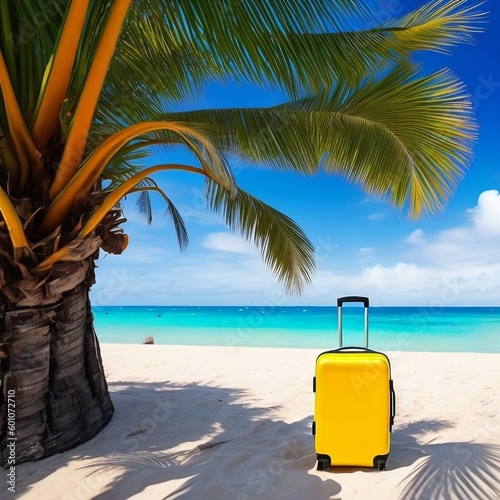 suitcase on the beach created with Generative AI technology