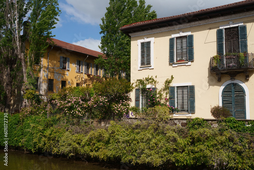 Historic house along Martesana canal at Milan