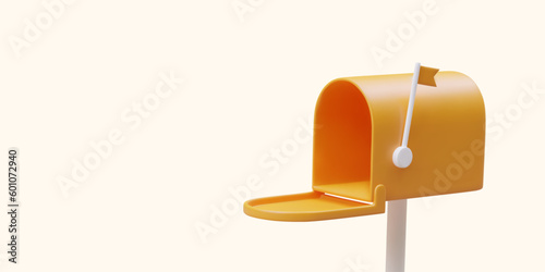 Mailbox is open. Waiting for new correspondence. 3d mailbox, ready to receive letter. Establishing communication with customers, collecting reviews. Color realistic 3D illustration