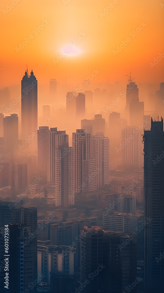 Cityscape with heavily polluted air