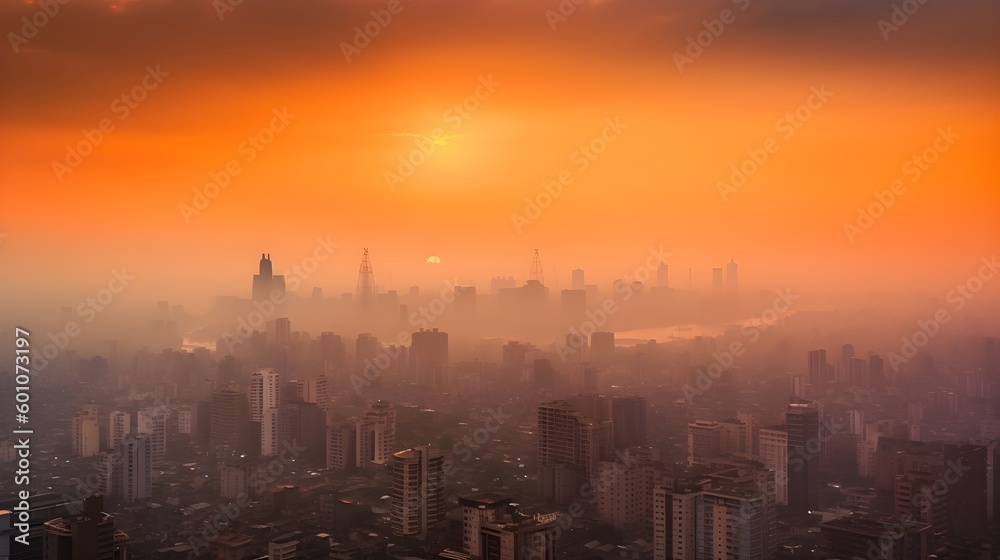 Cityscape with heavily polluted air