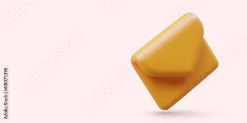 Letter notification. 3d email symbol. 3D yellow envelope icon. Unopened letter, symbol for social networks. Process of sending letter to email. Check your mailbox