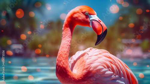 flamingo in the water. Generative ai