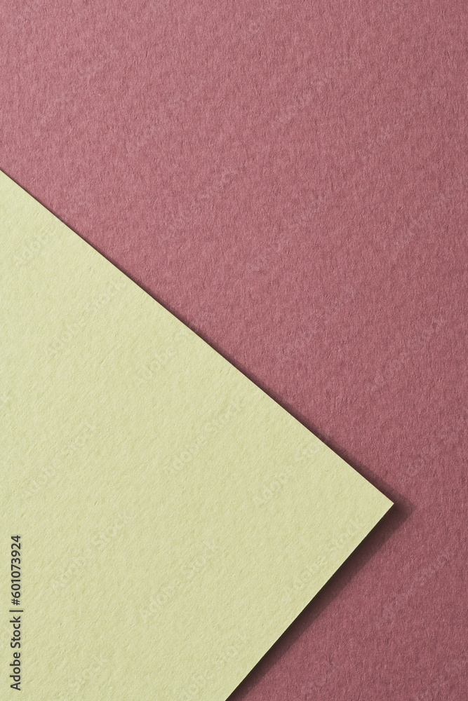 Rough kraft paper background, paper texture burgundy green colors. Mockup with copy space for text
