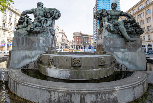 TURIN, ITALY, APRIL 11, 2023 - The Angelic Fountain in Solferino Square in Turin, (Torino), Italy photo