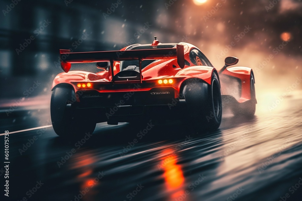 Red Race Car in Motion Blur. Generative AI