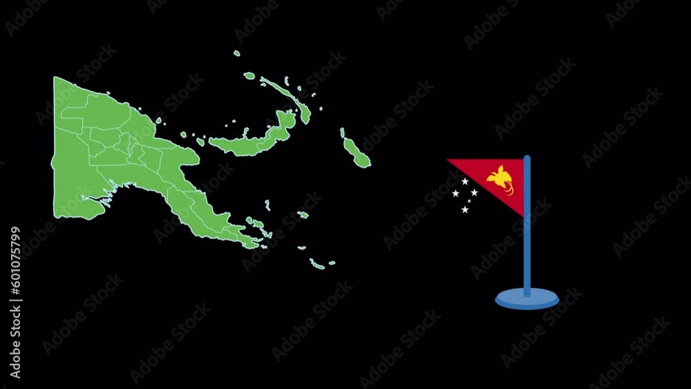 Papua New Guinea Flag and Map Shape Animation