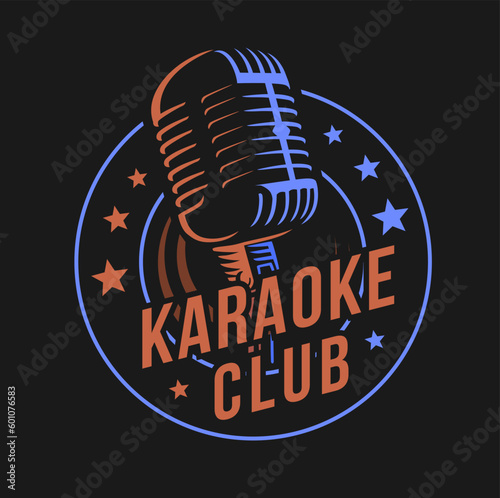 karaoke design template for your event. Old microphone on dark background