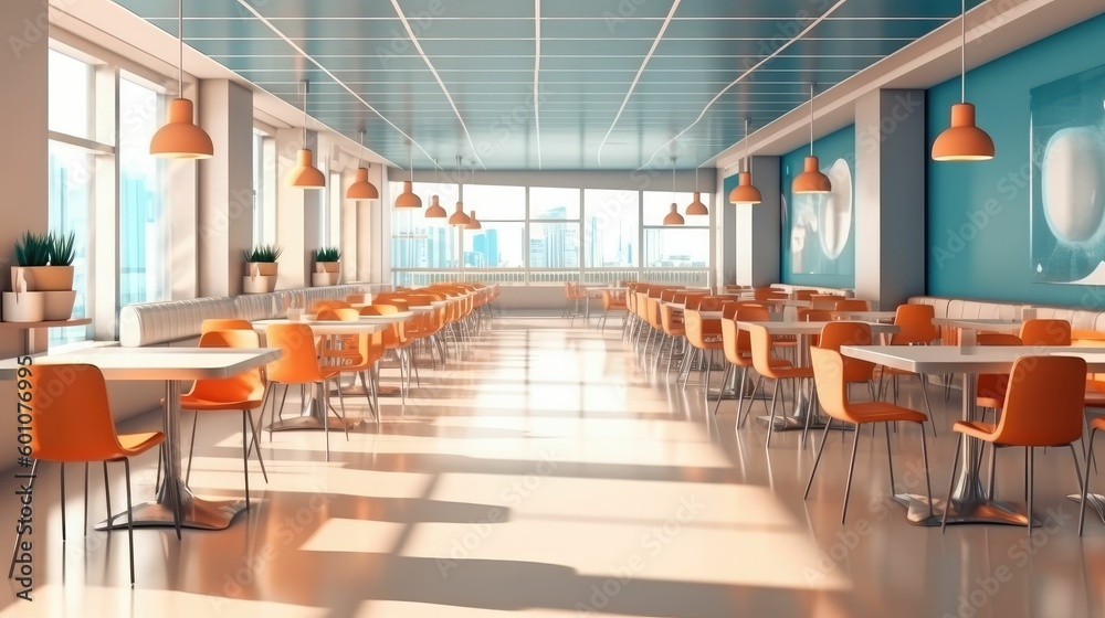 Modern interior of a cafeteria or canteen Modern interior of a cafeteria or canteen