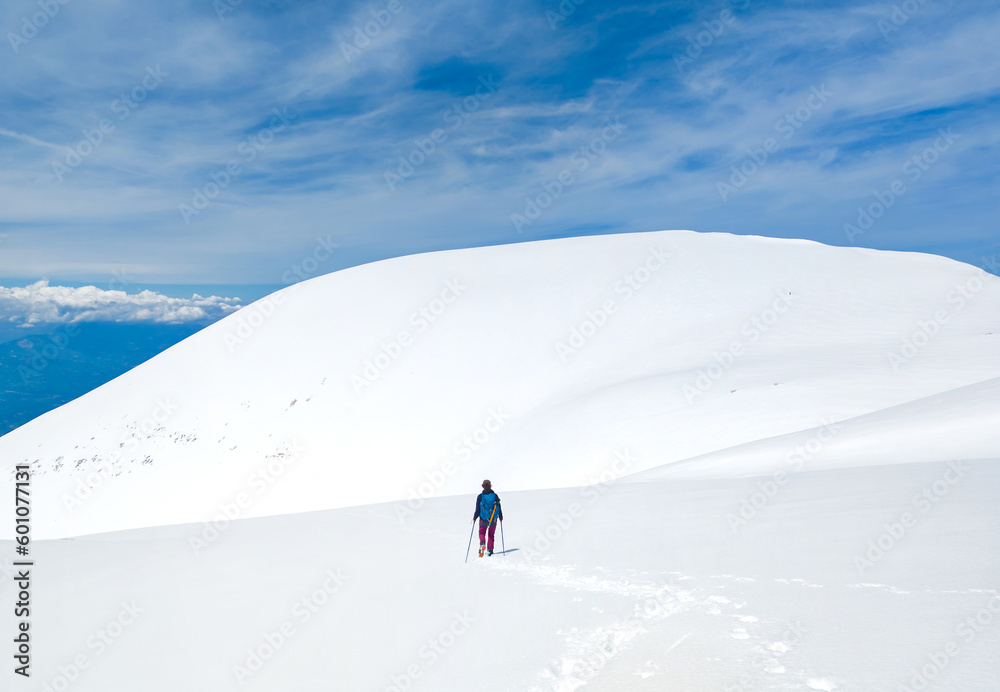 Monte Amaro (Italy) - The snow mountain summit in the Majella mount range, Abruzzo region, with alpinistic way named Rava del Ferro. 