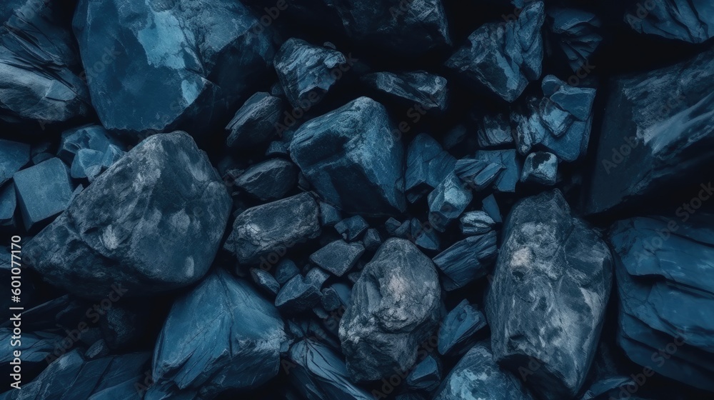 Blue stone background. Toned rock texture. Close-up. Dark blue grunge background with copy space for your design. Generative AI.
