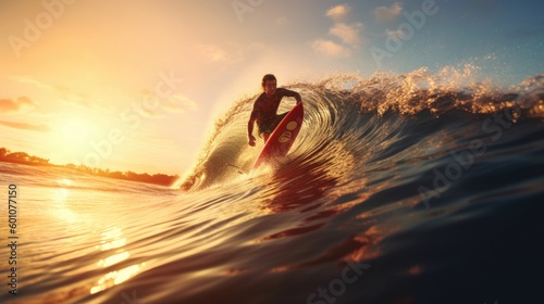 man surfing on waves in sunset