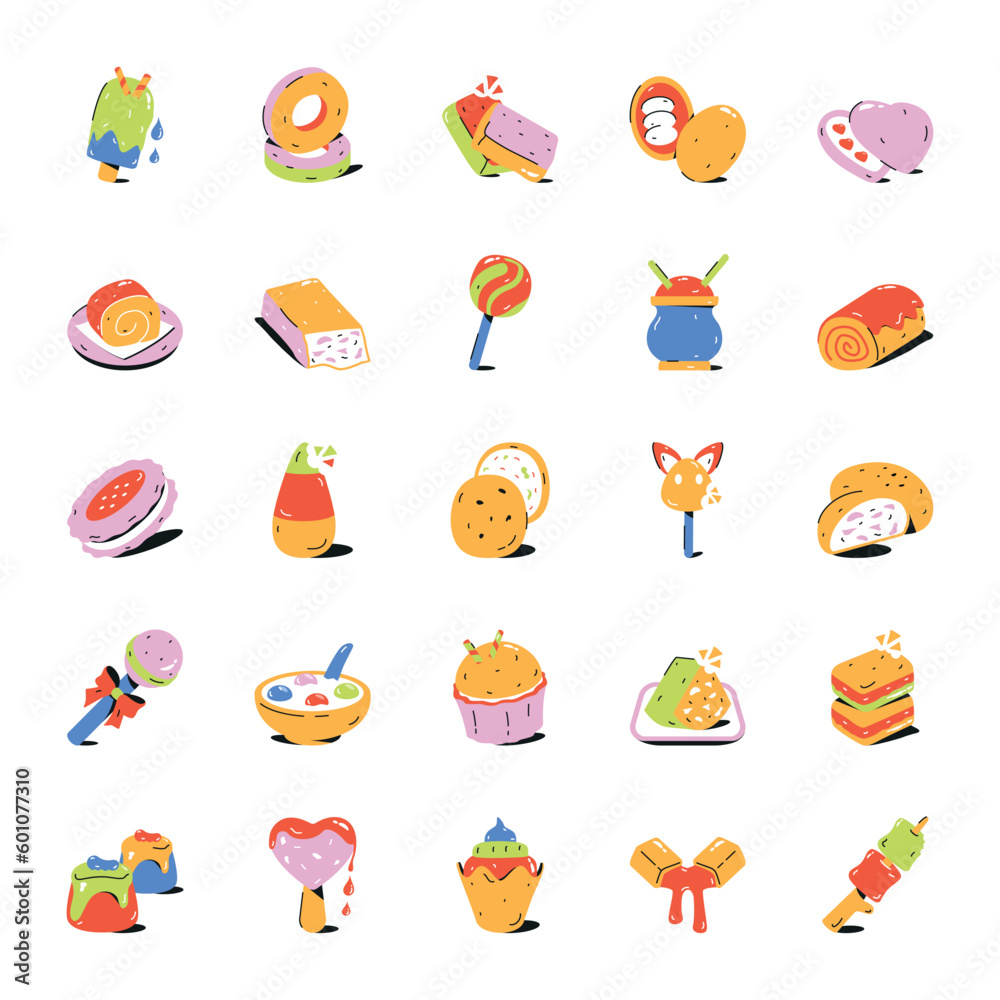 Pack of Sweets and Confectionery Flat Icons 

