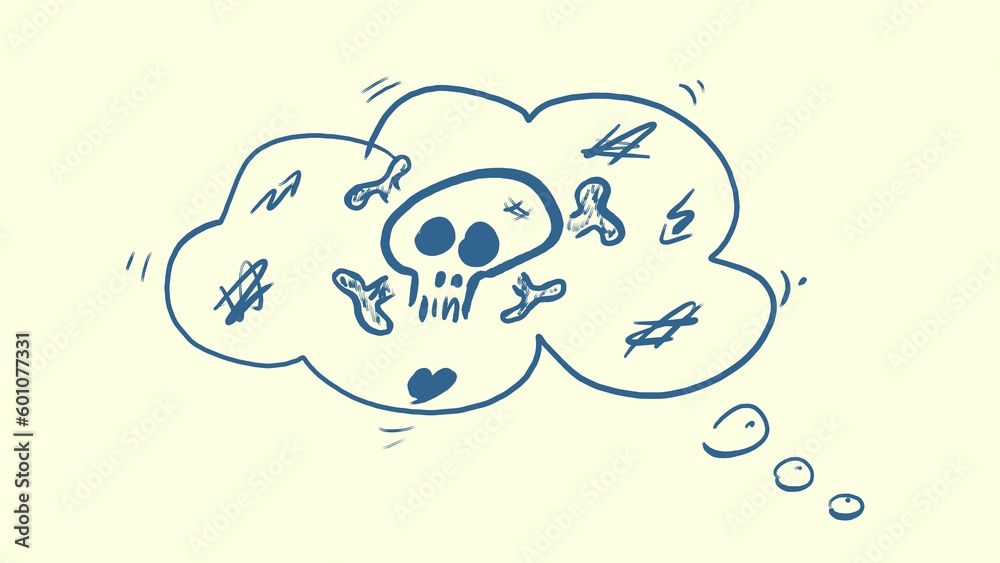 Totenkopf in Gedankenblase, Skull, Cloud, Notiz, Handschrift, Skizze, Scribble Totenkopf in Gedankenblase, Skull, Cloud, Notiz, Handschrift, Skizze, Scribble