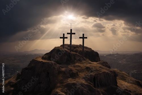 Faith three Crosses on a mountain