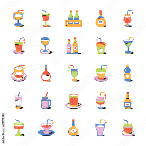 Collection of Refreshing Drinks Flat Icons 

