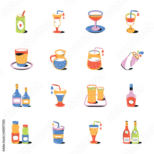 Bundle of Summer Drinks Flat Icons 

