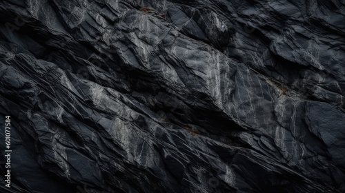 Black rock texture. Stone background. Old weathered mountain surface. Generative AI.