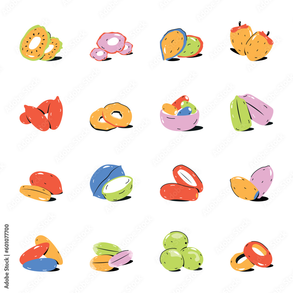 Collection of Nuts Flat Icons 

