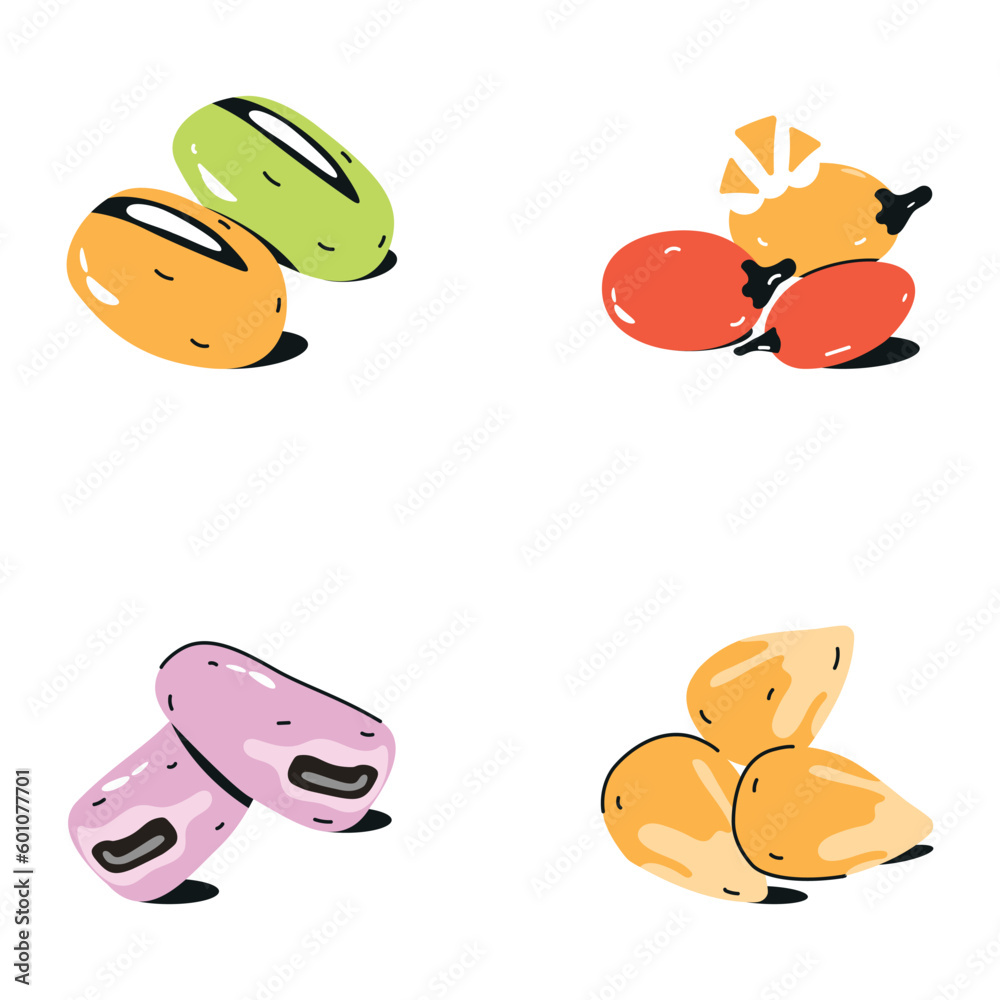 Bundle of Dry Fruits and Nuts Flat Icons
Bundle of Dry Fruits and Nuts Flat Icons
