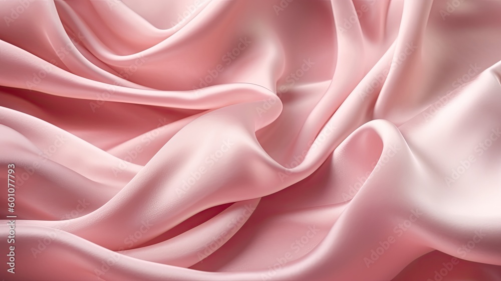 Pink silk satin background. Soft wavy folds on the fabric. Wedding, anniversary, valentine, love, tender, holiday, celebration, card. Generative AI. Pink silk satin background. Soft wavy folds on the fabric. Wedding, anniversary, valentine, love, tender, holiday, celebration, card. Generative AI.