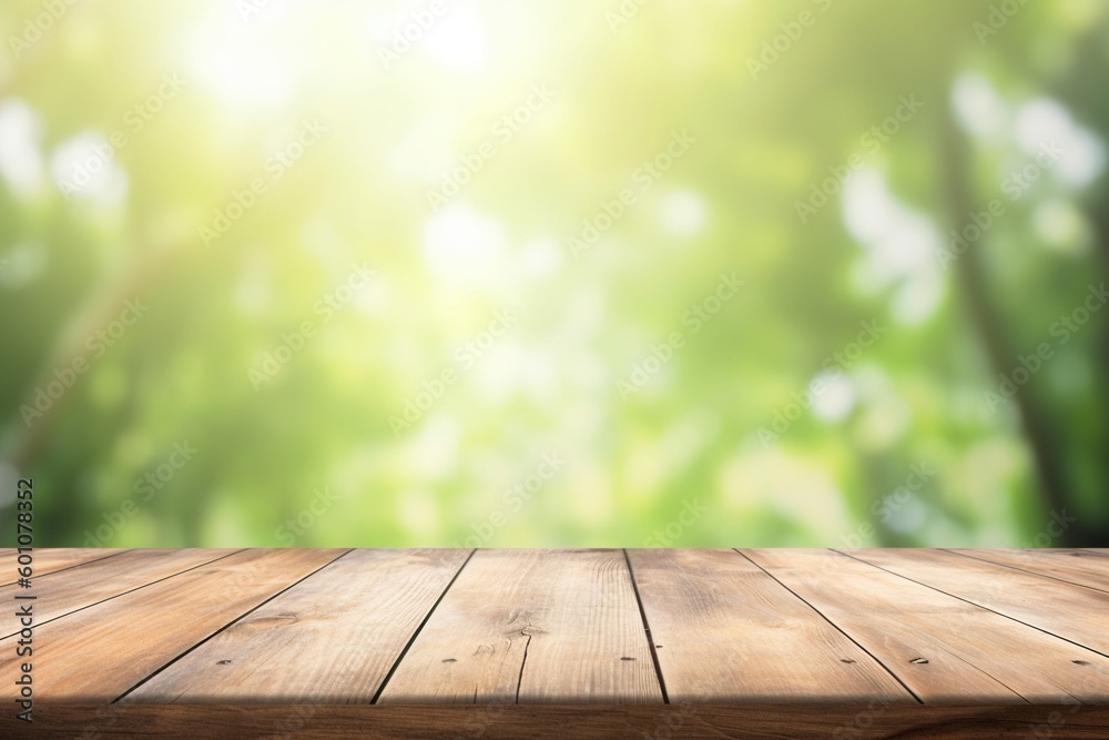 blurred summer background with empty wooden table -Ai