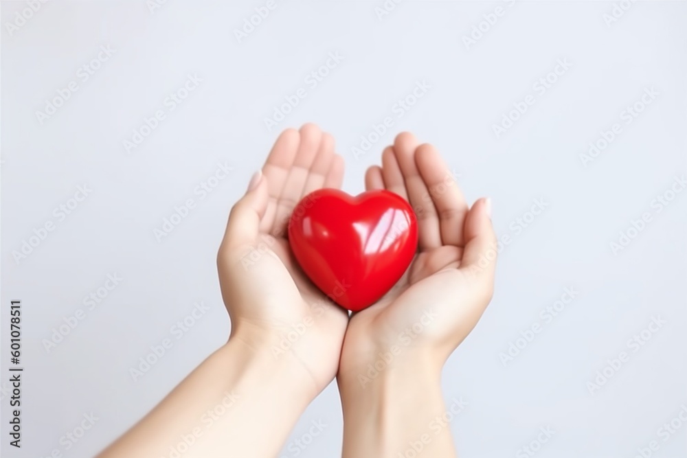 feeling woman health valentine hold red hand donor love cardiogram care. Generative AI.