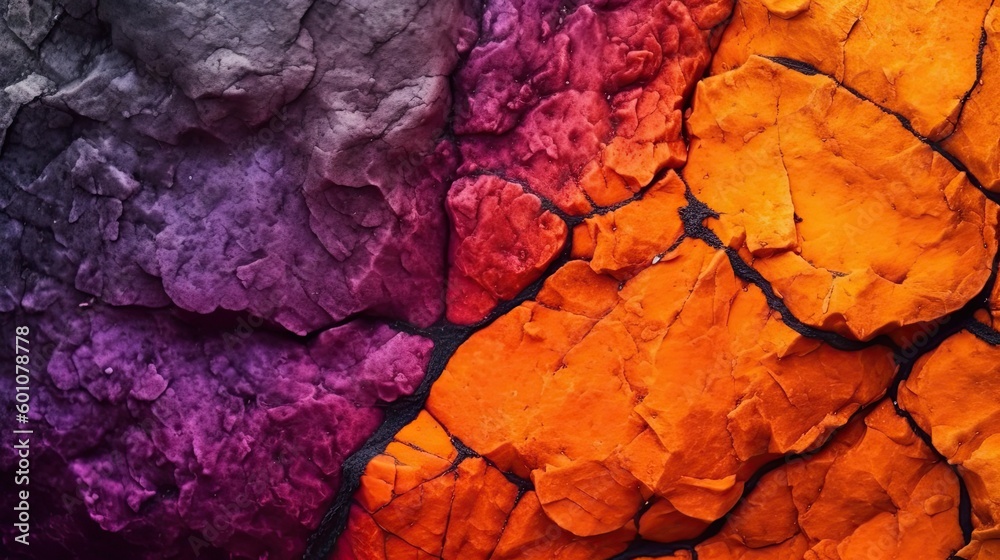 Fototapeta premium Yellow orange red magenta purple. Gradient. Abstract. Toned rough stone surface texture. Macro. Generative AI.