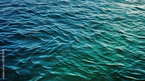 Blue-green water background. Reflection of light on the wavy surface of the water. Ripples. Beautiful teal background with copy space for design. Generative AI.