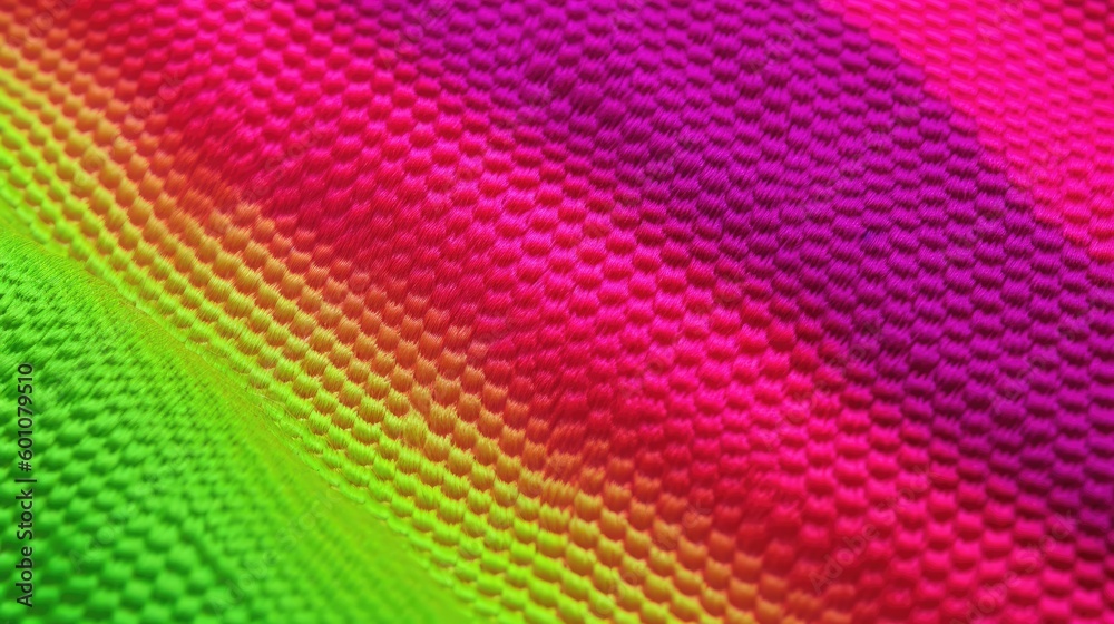 Neon color fabric close up texture. Generative AI.