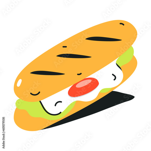 Appealing flat icon of sub burger 