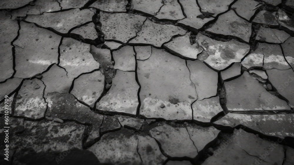 Grunge gray background. Damaged sidewalk. Broken crumbling sidewalk made of concrete slab. Generative AI. Grunge gray background. Damaged sidewalk. Broken crumbling sidewalk made of concrete slab. Generative AI.