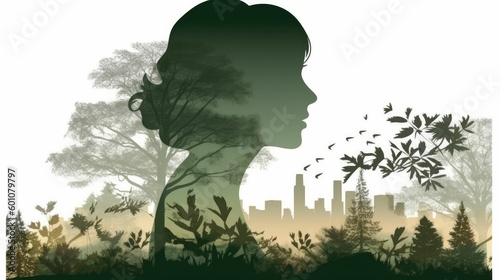 Wallpaper Mural Vintage olive green silhouette of a woman with short hair Torontodigital.ca