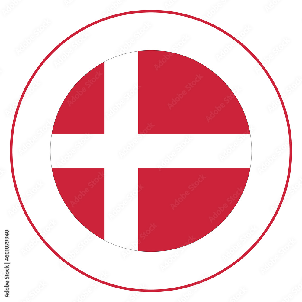 Flag of Denmark. Danish Flag in circle. Flag of Denmark. Danish Flag in circle.