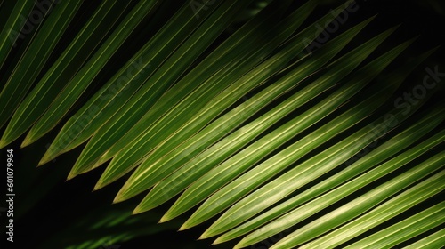 Palm leaf. Close-up. Tropical plant. Background. Sunny day. Light. Shadow. Geometric shape. Generative AI. © hugo