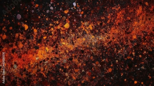 Black orange red brown glitter shiny abstract background for design. Dark. Twinkling glow stars effect. Fantastic, fantasy. Like outer space, night sky, universe. Generative AI. © hugo