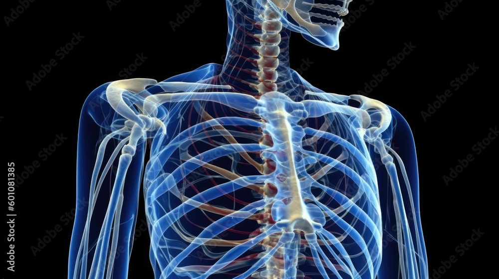 3D Illustration of Human Skeleton Anatomy: Bones of Rib Cage Stock ...