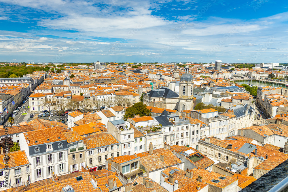Panoramic view of the rooftops of the center of La Rochelle city in France