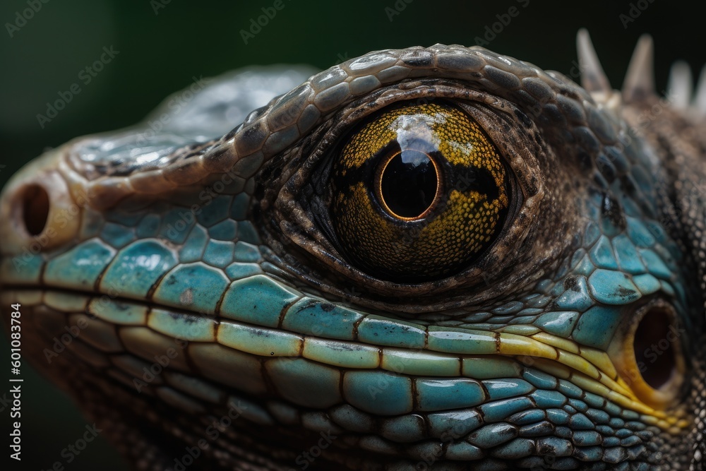 Close-up of a beautiful iguana eye. Generative AI Close-up of a beautiful iguana eye. Generative AI