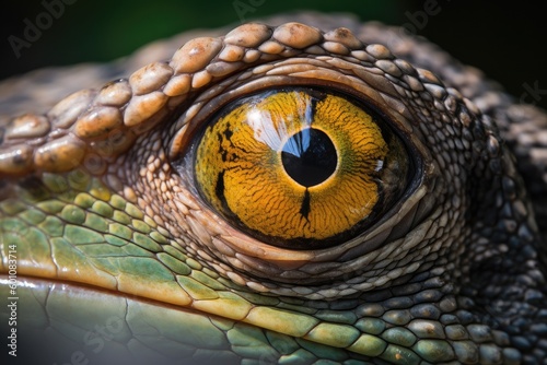 Iguana eye close up. Generative AI