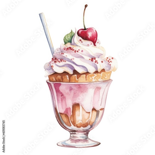 watercolor of an ice cream sundae
