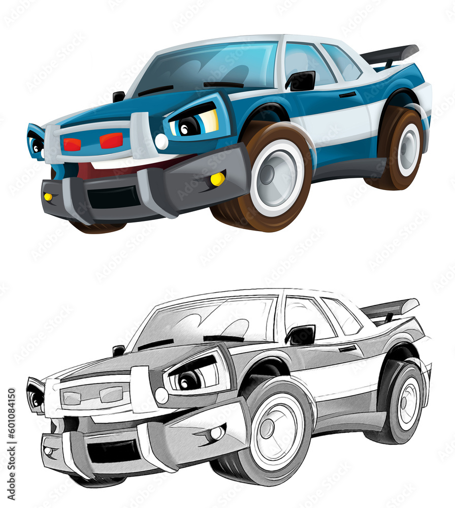 cool looking cartoon racing car hod rod isolated on white background illustration for children witch sketch