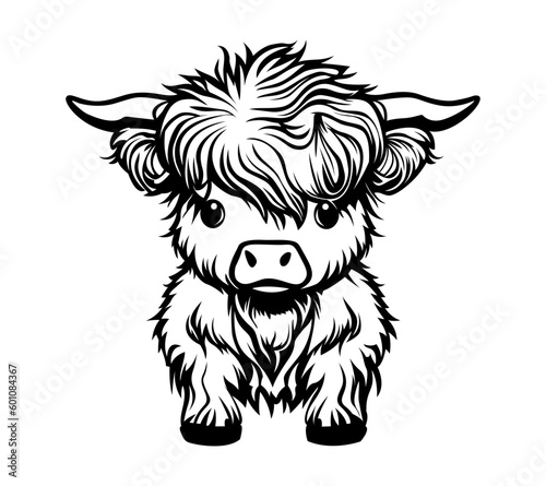 Highland baby cow head. Farm Animal. Vector illustration.